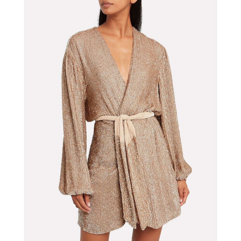 RETROFÊTE Gabrielle Sequin Mini Dress in Gold